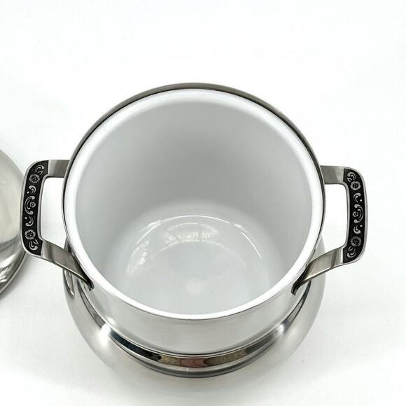 Oneida Custom 18/8 Stainless Ice Bucket MCM Ornate Floral Trim with Black Inlay - Picture 8 of 14